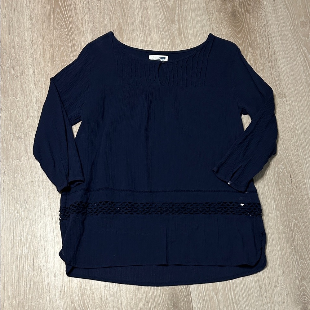 Old Navy 3/4 Sleeve Eylet Cut Waist Blue Tunic Sz Large